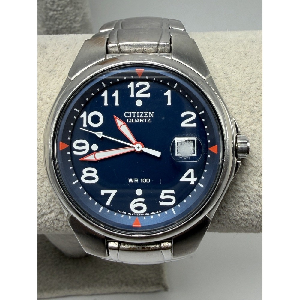 Citizen 2510-S011337 New Battery Mens Watch 39MM‎ 7.75" Blue Dial Stainless Band